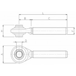 Rotule à tige catégorie II - Filet 36x3 Droite - L 220 mm