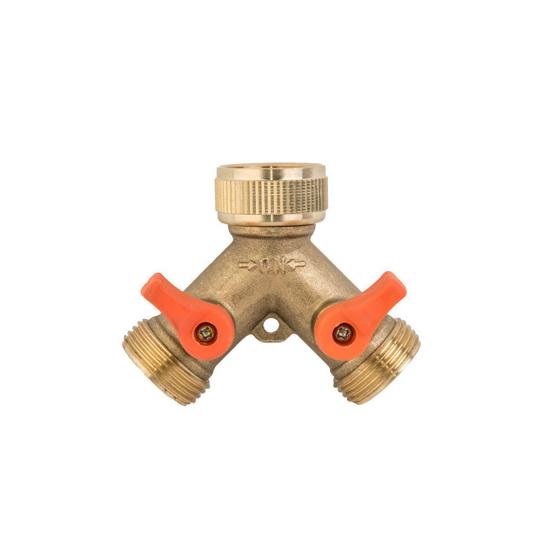 Faucet nose BRASS thread. 3/4" Fem. outlet 2x 3/4" male + stop valve