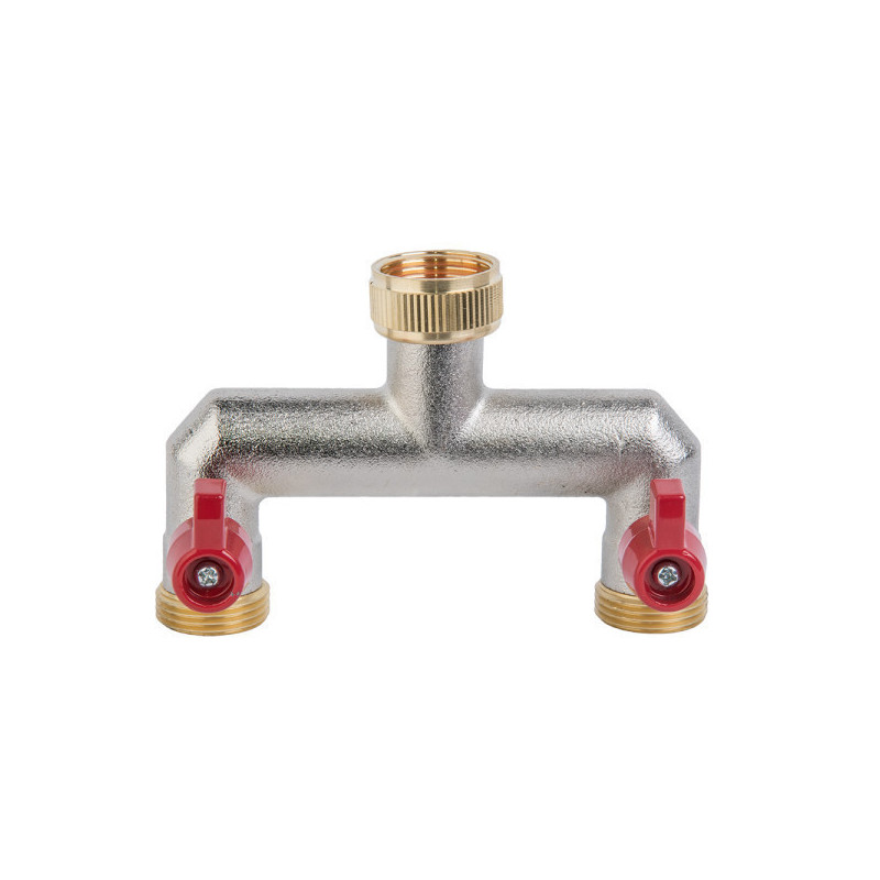 2-way tap nickel-plated brass wire. 3/4" Fem. outlet 2x 3/4" male + stop valve