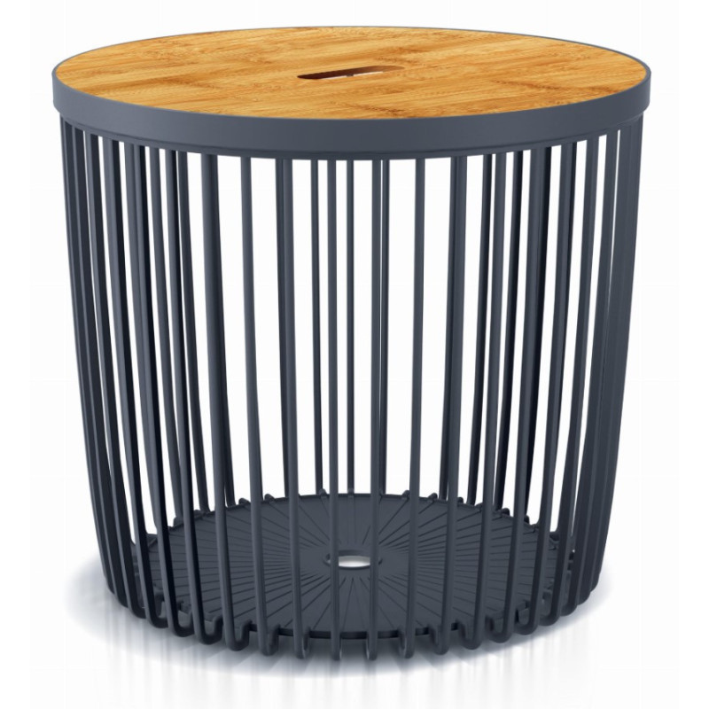 CLUBO anthracite round basket with bamboo lid - 50L - Diameter 45CM