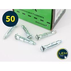 Box of 50 Placo metal expansion plugs with 6x52 mm screws